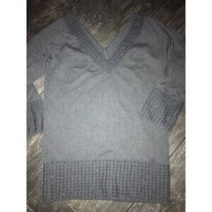 Sigred Olsen Charcoal Gray Beaded V-Neck 3/4 Sleeve Sweater S